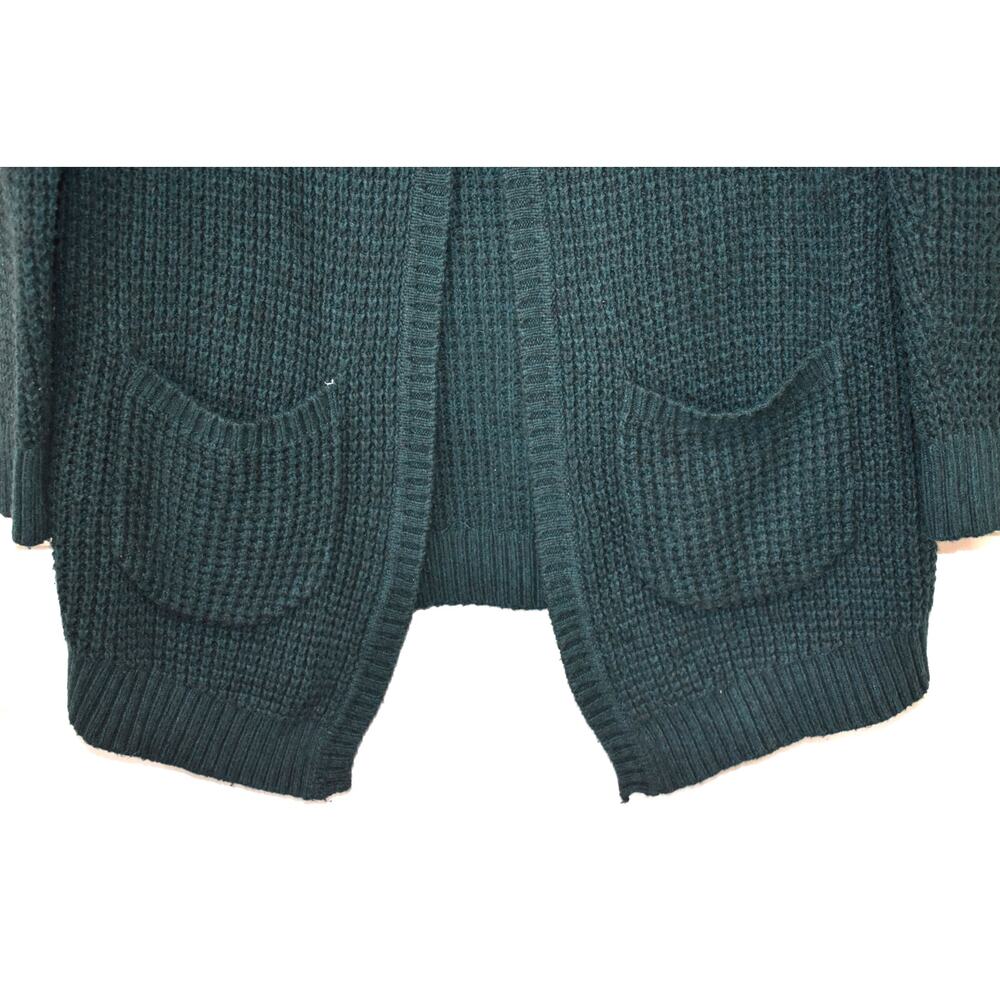 L.L. Bean Sweater Green Large Merino Wool Cotton Open Front Hood Cardigan Knit - Picture 4 of 9
